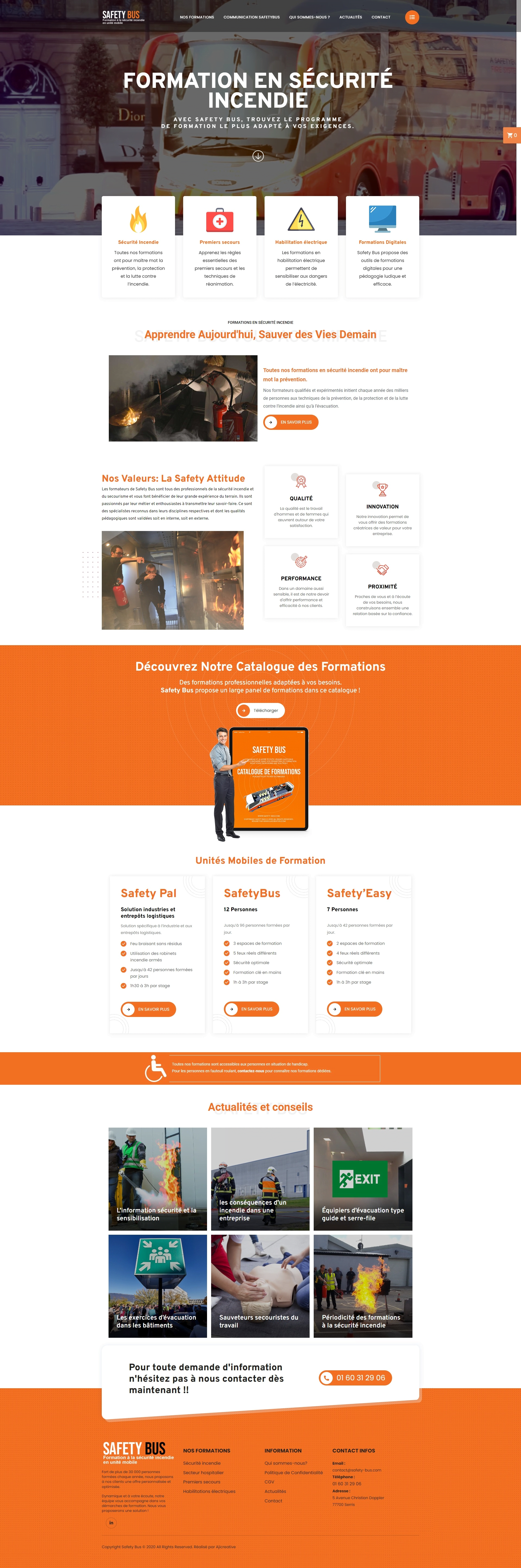 Page d'accueil du site Safety Bus