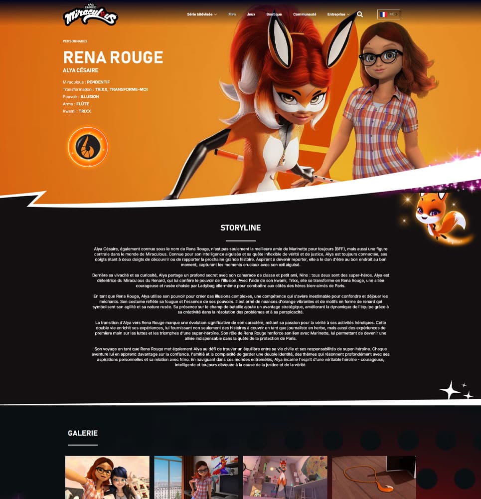 Présentation de Rena Rouge sur le site Miraculous Ladybug