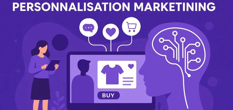 Illustration de la personnalisation marketing IA avec une interface e-commerce intelligente
