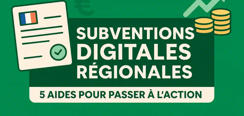 Subventions digitales régionales : illustration d’un document officiel avec drapeau français et symboles de financement