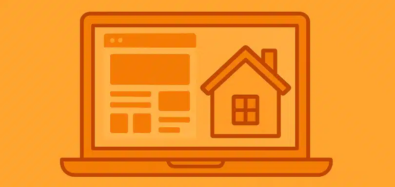 Illustration d’un site immobilier sur ordinateur portable – icône maison et interface web