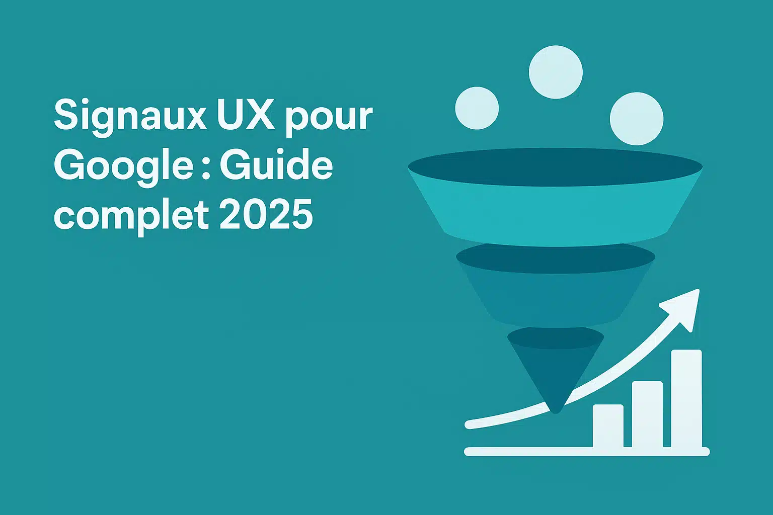 Signaux UX pour Google : Guide complet 2025 – illustration tunnel de conversion, croissance, fond bleu sarcelle