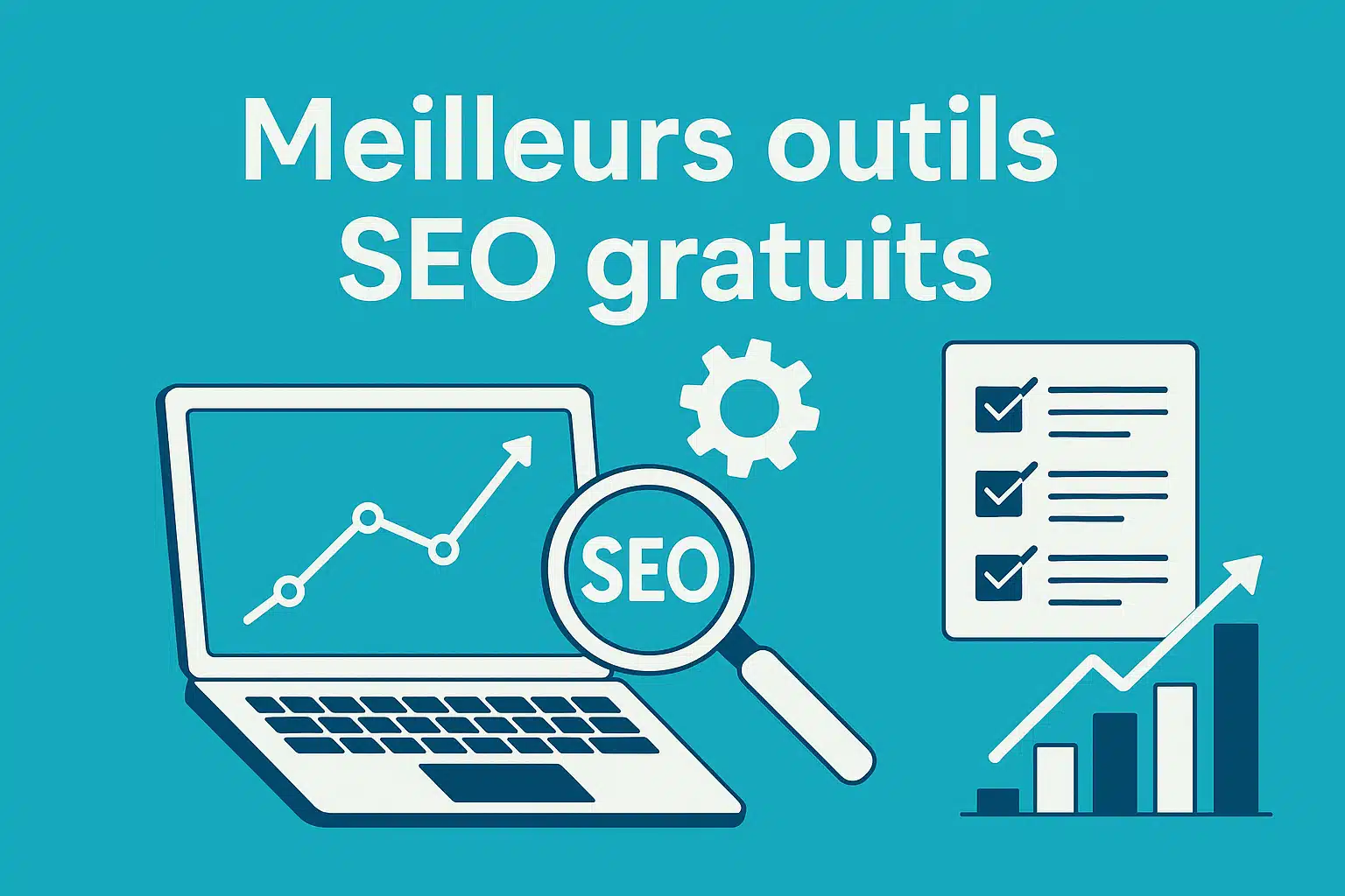 meilleurs outils SEO gratuits – illustration tunnel SEO, fond Bleu Sarcelle